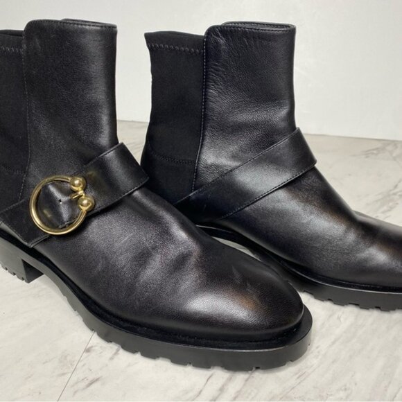 Stuart Weitzman Luxering Black Leather Bootie 7B - Picture 9 of 14